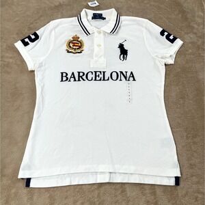 Ralph Lauren Barcelona Polo Shirt women's  L The Skinny Crest Big Pony White NEW